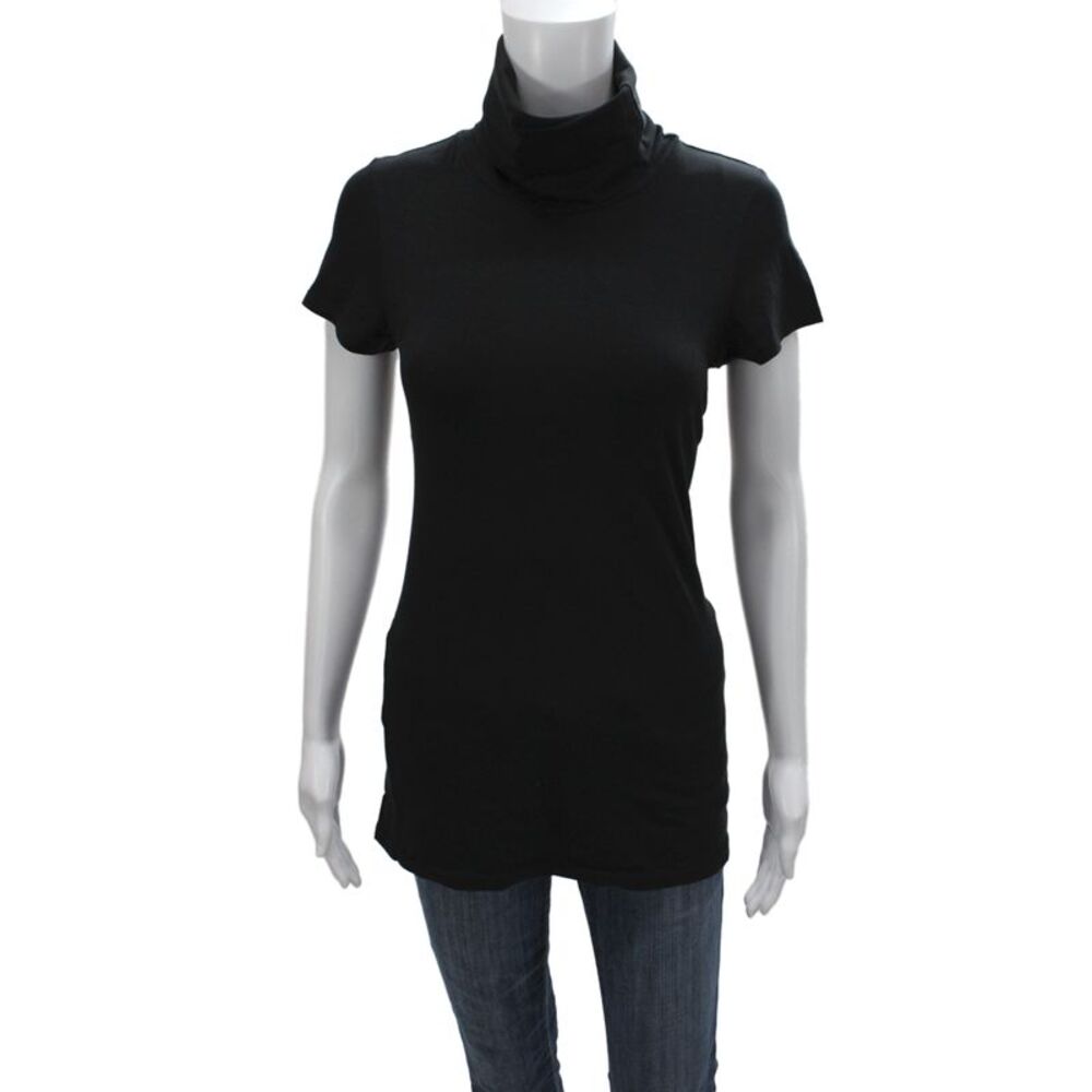 Theory Women Black Turtleneck Short Sleeve Tunic Cotton Stretch Size L